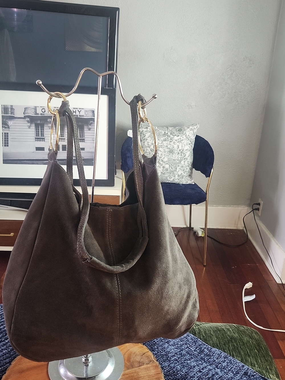 Claudia Firenze Gray Suede Hobo Shoulder Bag Crossbody Made In Italy Euc